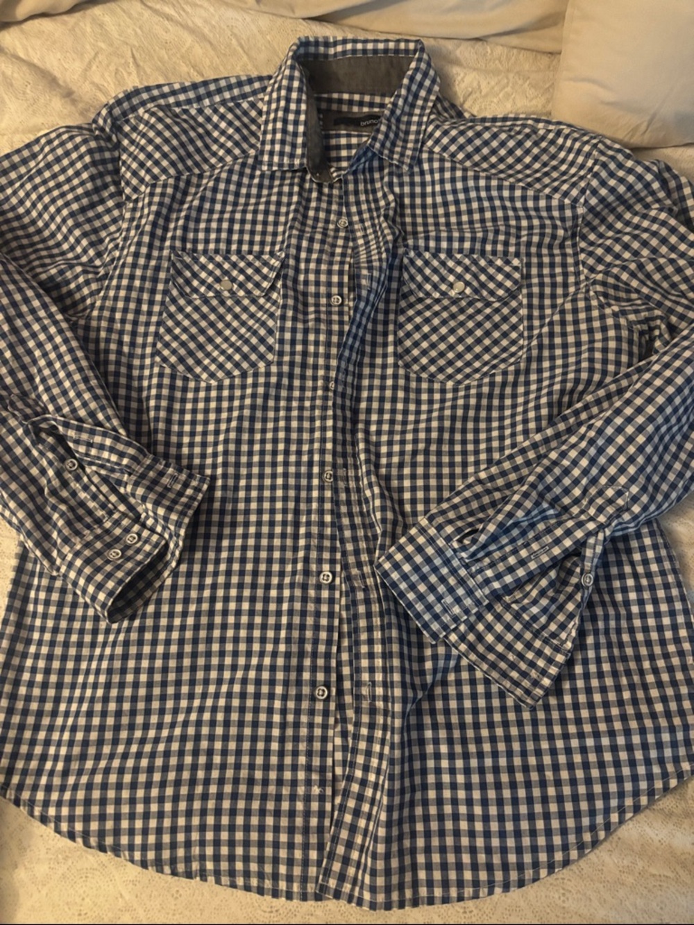 Men's Blue Gingham Button-Up Shirt